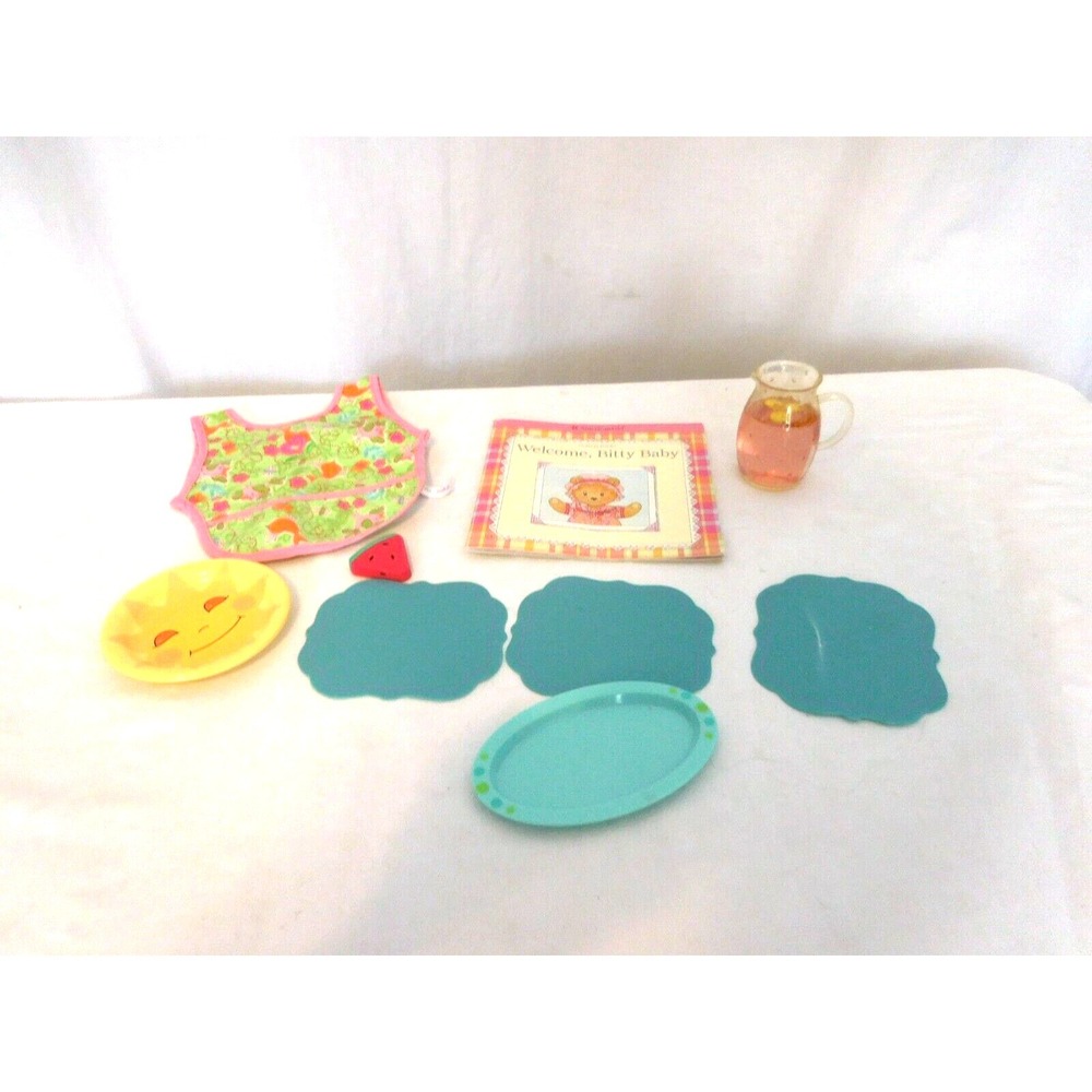 American Girl Bitty Baby 2011 Mealtime Set Bib Plate n Party Treats n Mats n Boo